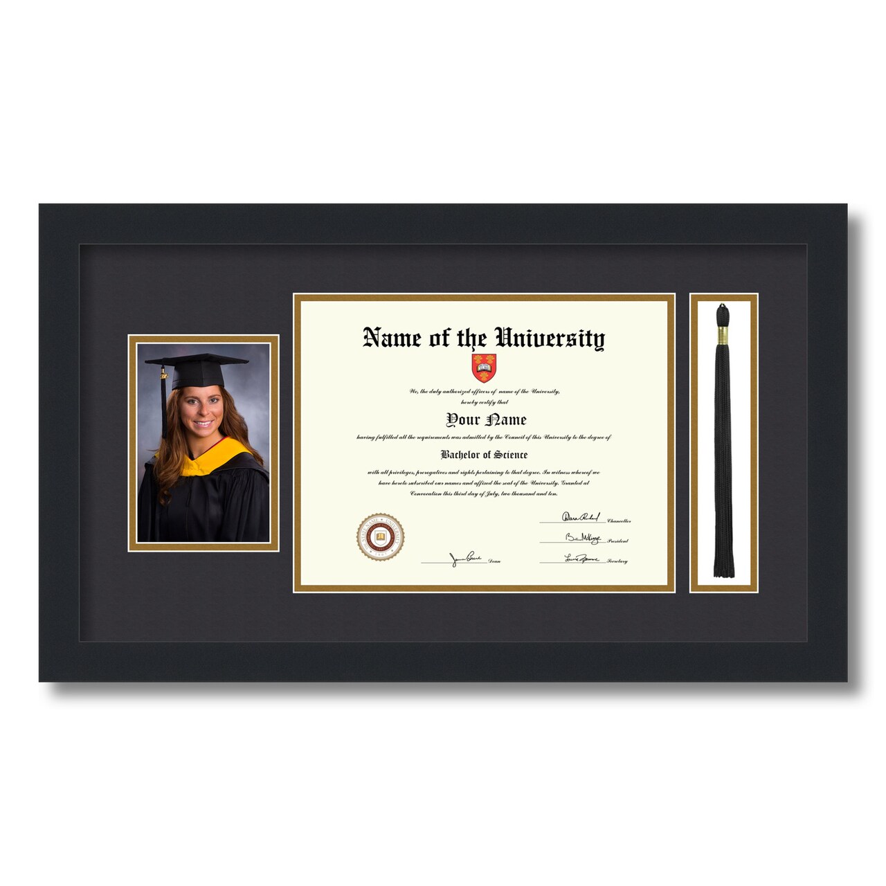 ArtToFrames 8.5x11 inch Diploma Frame with 4x6 Inch Image Opening and Tassel Opening - Framed with Black and Gold Mats, Comes with Regular Acrylic and Sawtooth Hanger for Wall Hanging (DIT-8.5x11)